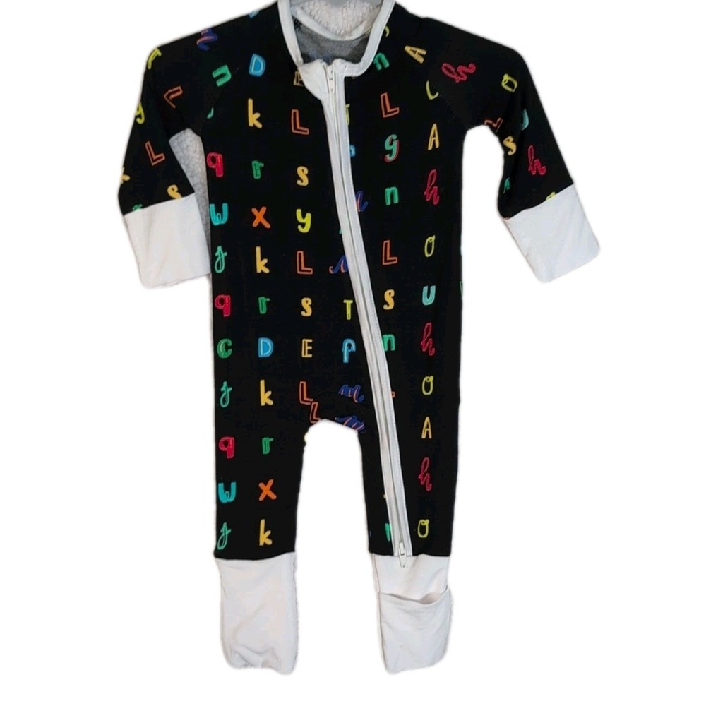 Unisex 3-6 Month Black With Rainbow ABC's Bamboo Double Zipper Sleeper